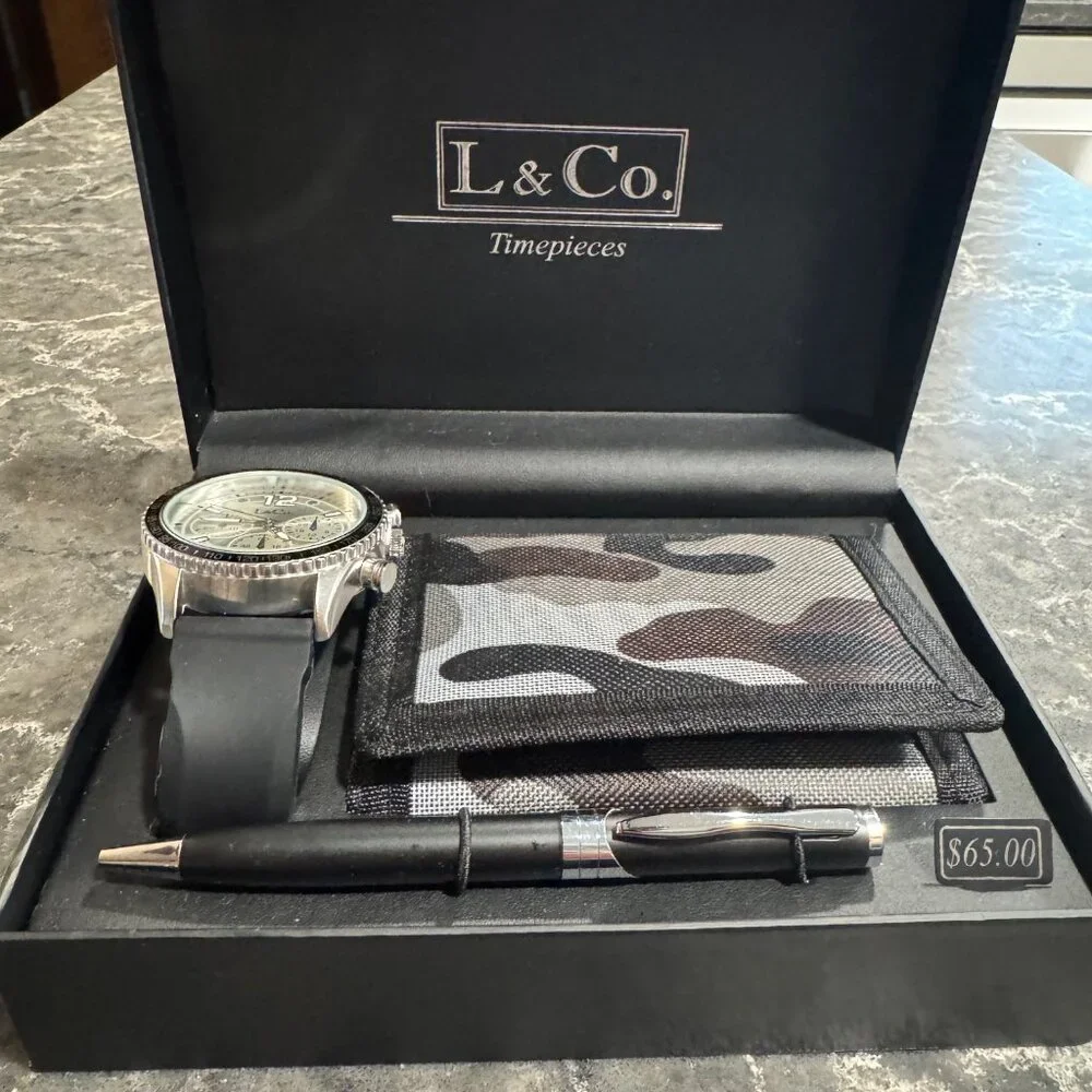 NEW L & Co Timepieces Gift Set (Watch, Wallet, Pen)